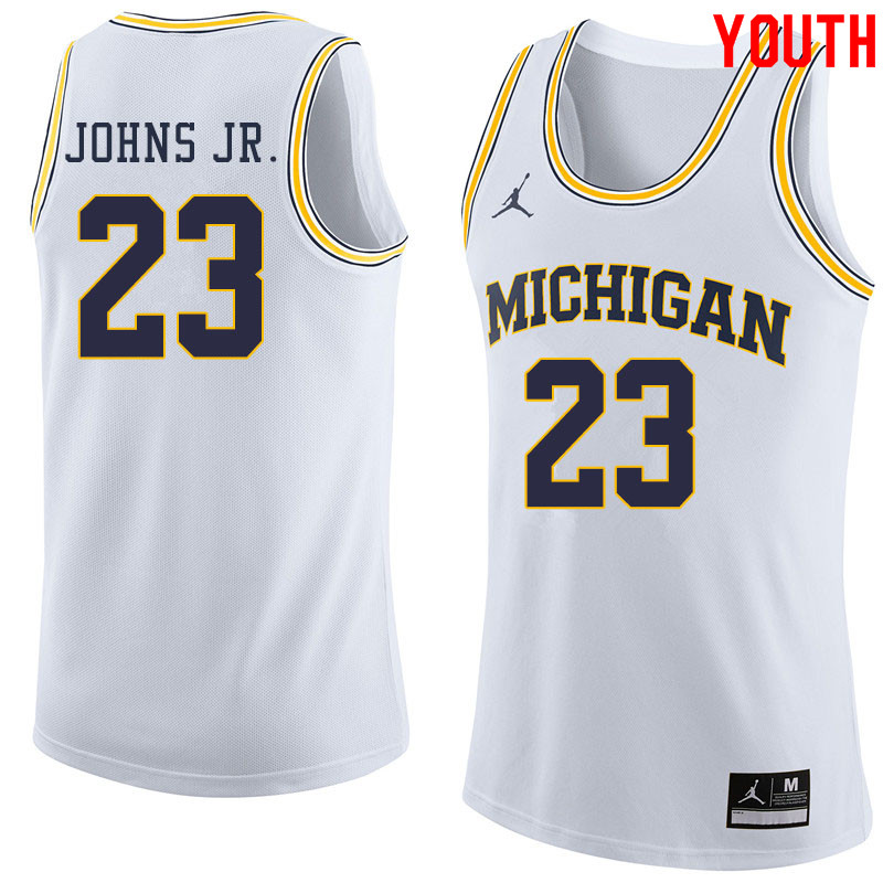 Jordan Brand Youth #23 Brandon Johns Jr. Michigan Wolverines College Basketball Jerseys Sale-White